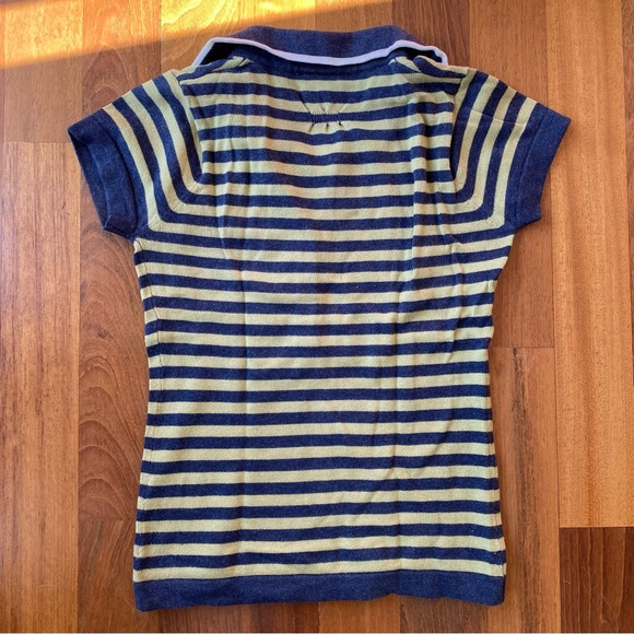 2000s Twik Simon’s Striped Women’s Cotton Polo Shirt vintage with cap sleeves - Picture 8 of 8